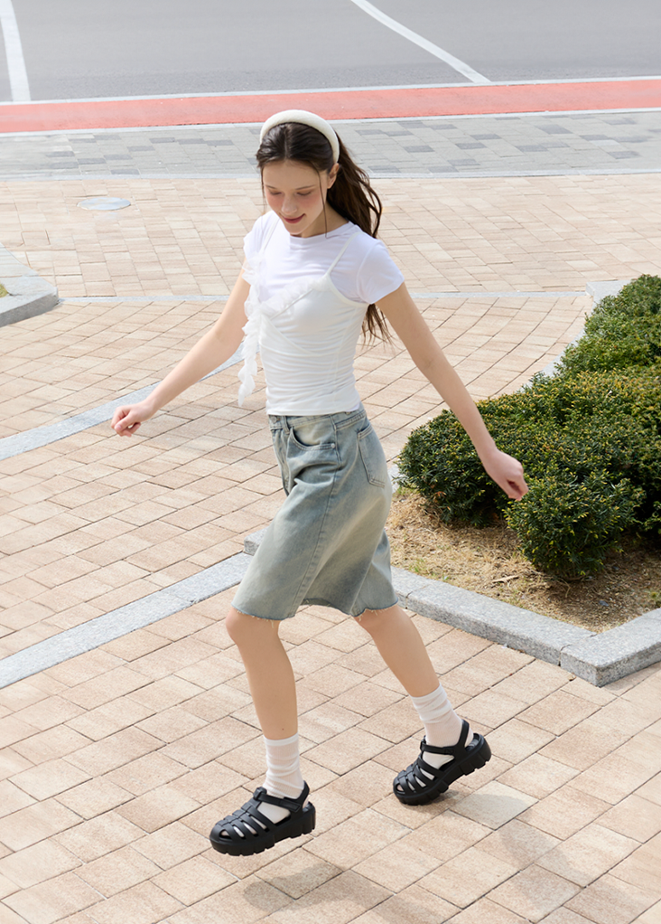 韓国人気★[SAINTSATIN] BREEN FLIP FLAP CUSHION SLIPPER Flat-bottomed Slippers Women's Summer New Korean Version of